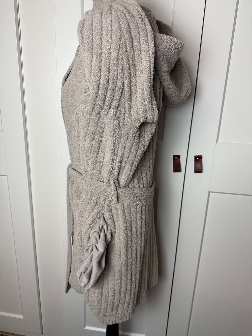 UGG super soft teddy plush mid length robe bathrobe hooded ribbed XL taupe - Picture 3 of 11